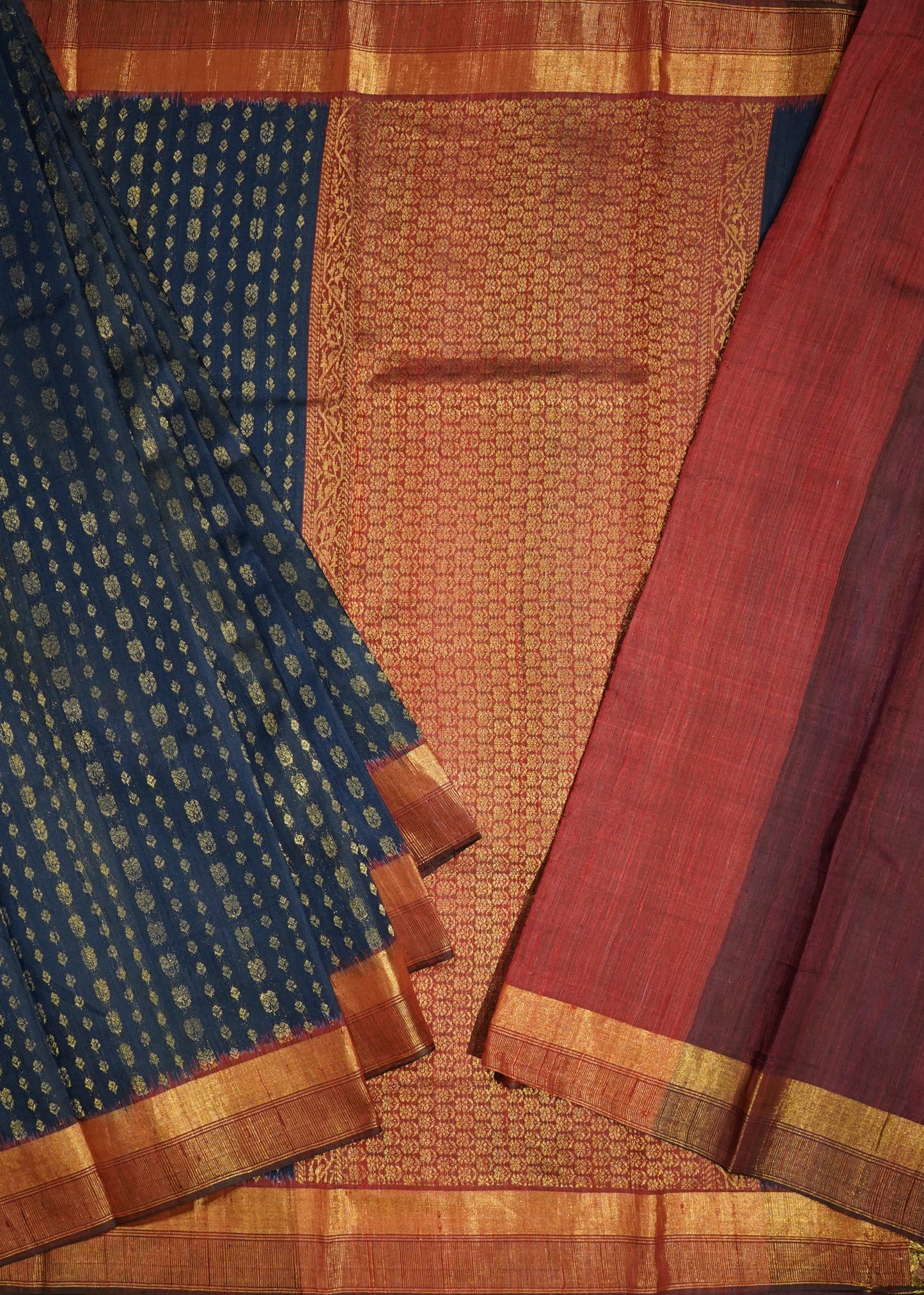 Navy Blue Raw Silk Zari Buti Pure Silk Handloom Saree