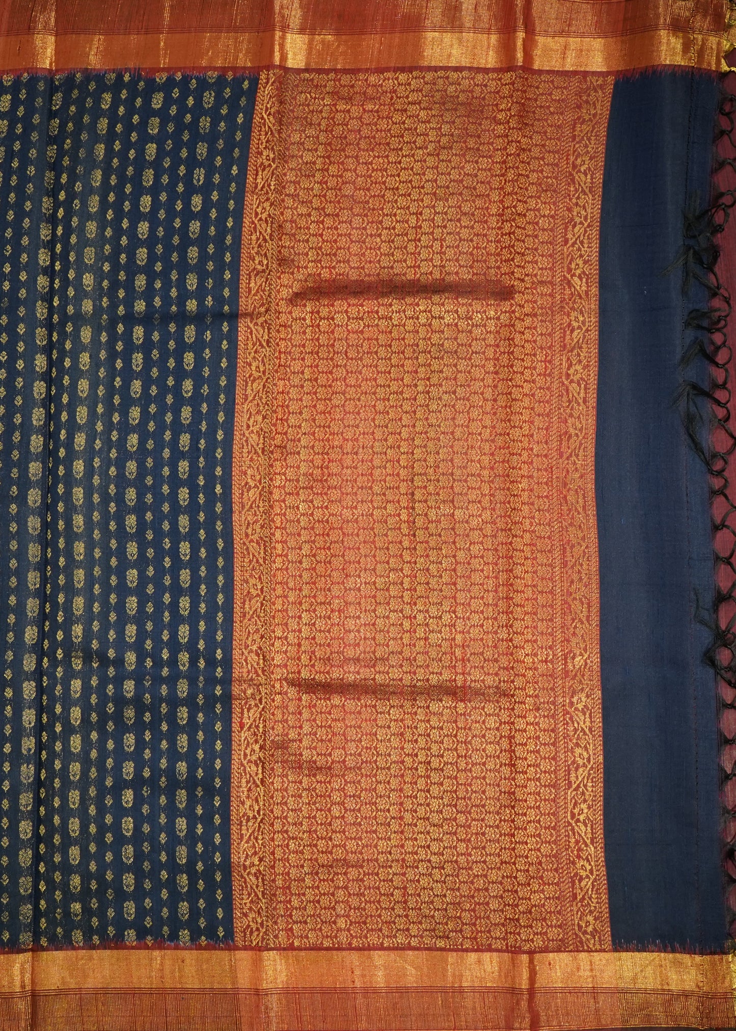 Navy Blue Raw Silk Zari Buti Pure Silk Handloom Saree