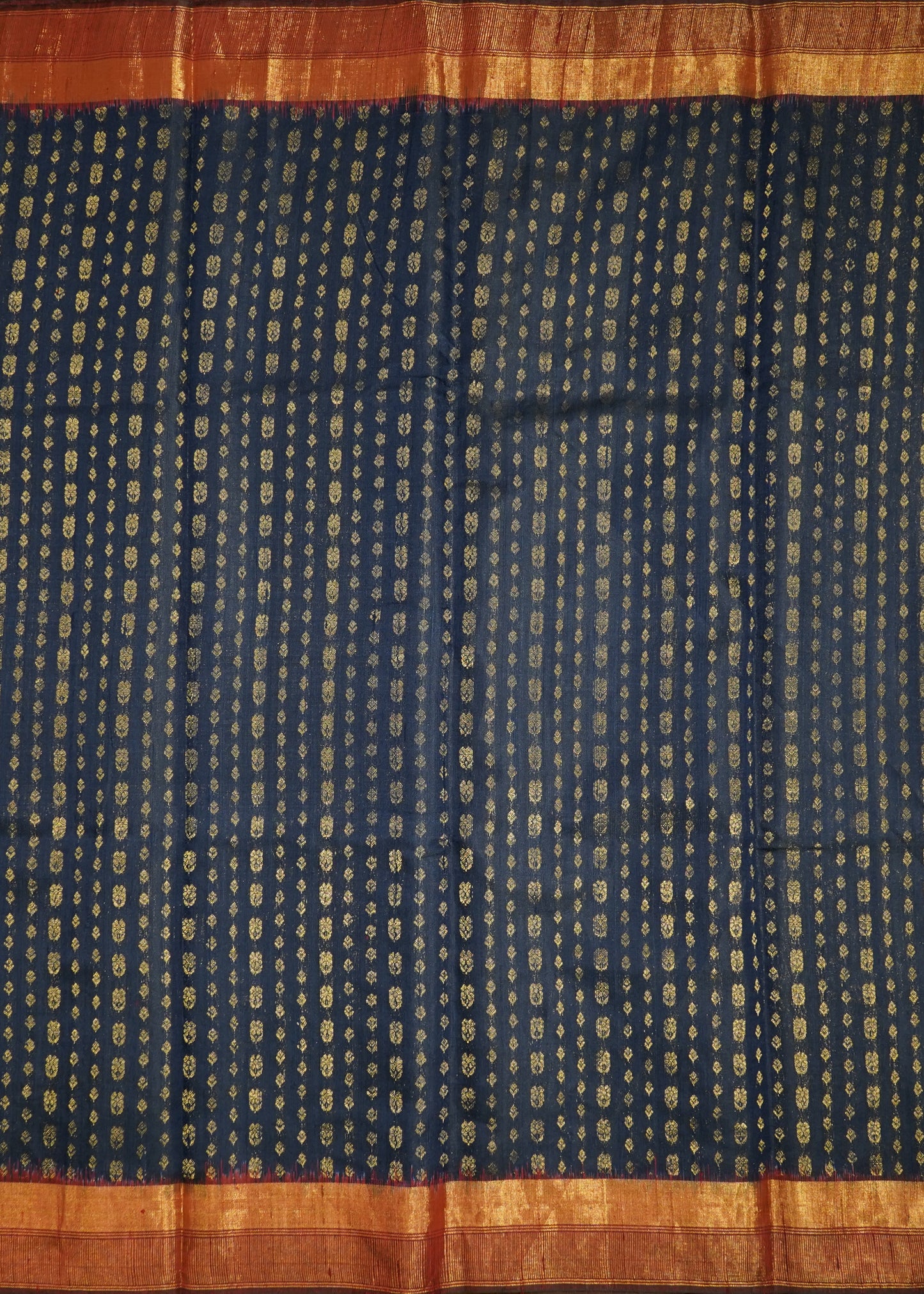 Navy Blue Raw Silk Zari Buti Pure Silk Handloom Saree