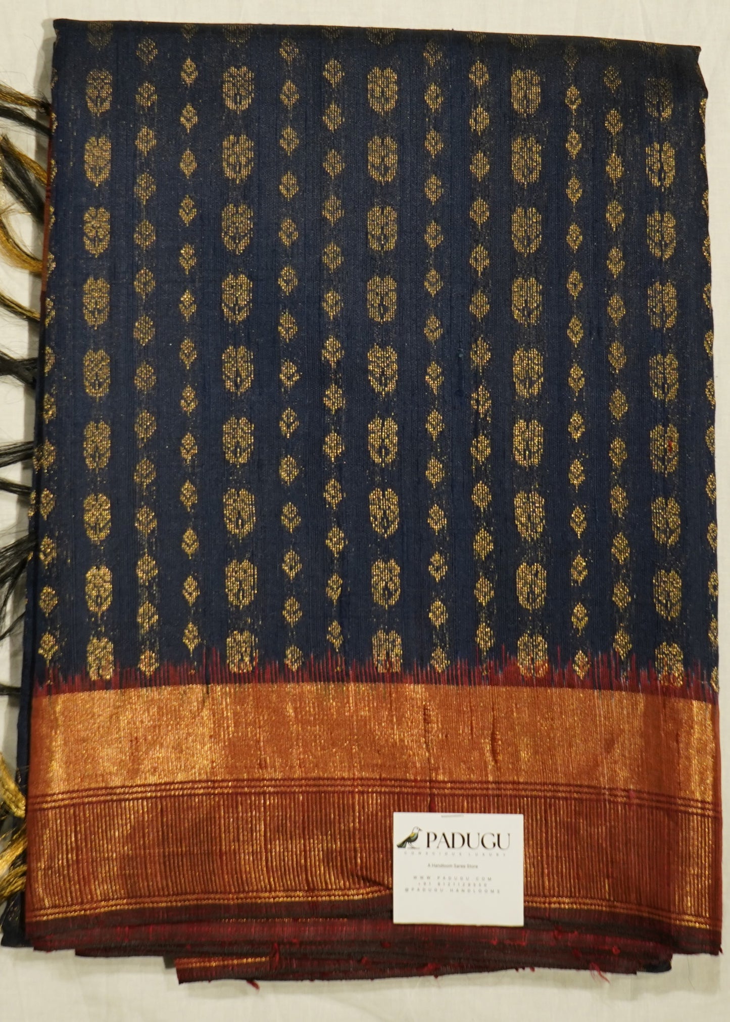 Navy Blue Raw Silk Zari Buti Pure Silk Handloom Saree