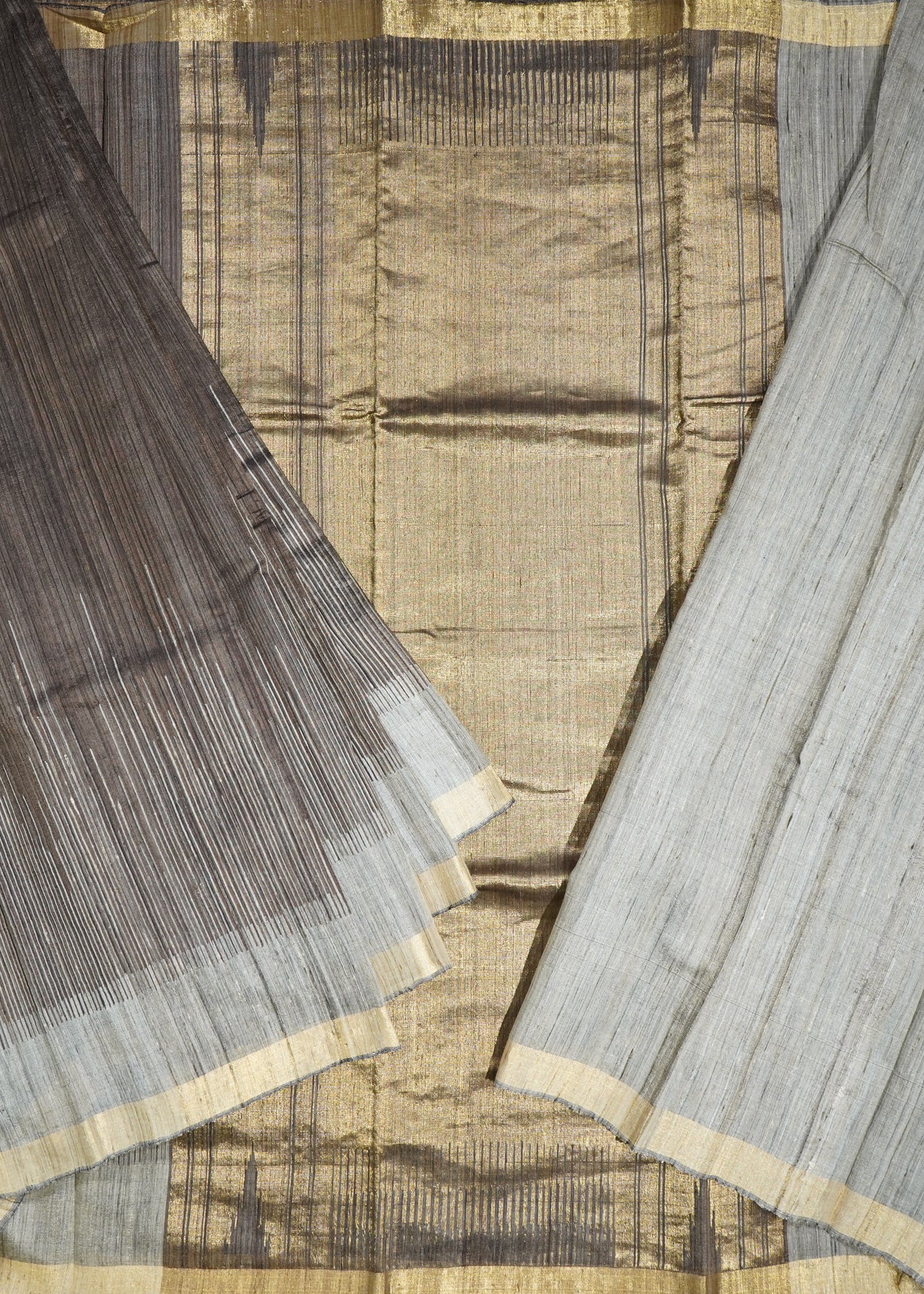 Brown Raw Silk Zari Buti Pure Silk Handloom Saree