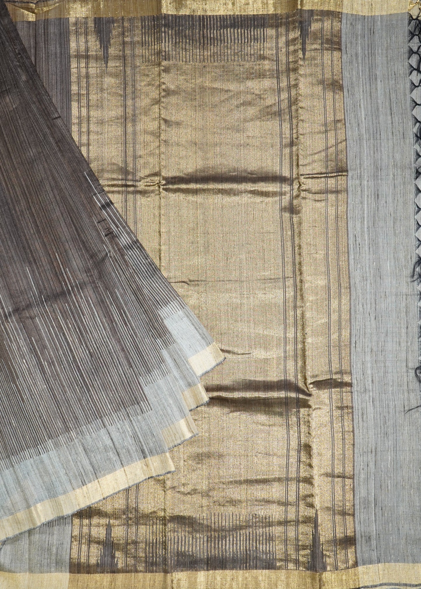 Brown Raw Silk Zari Buti Pure Silk Handloom Saree