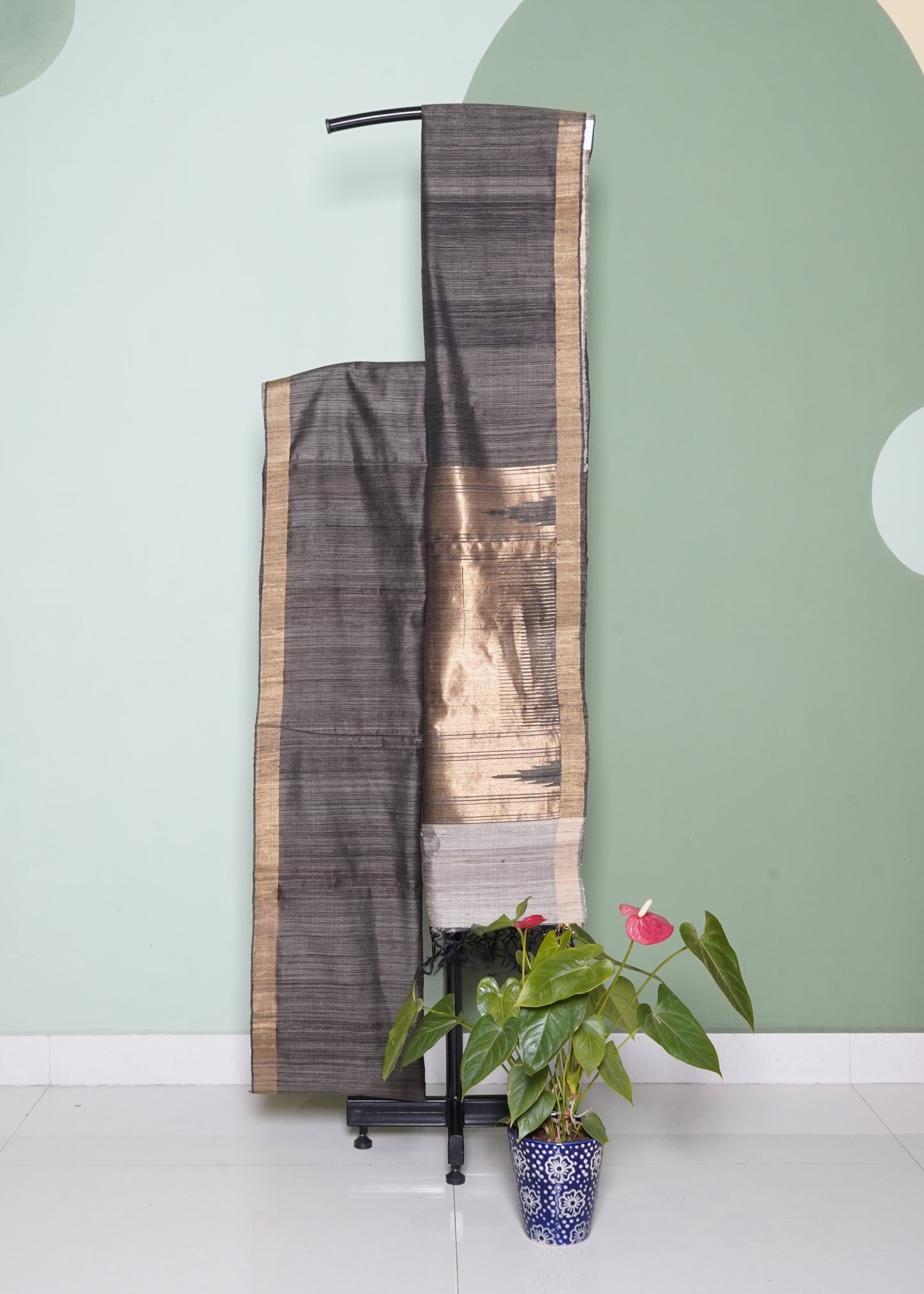 Brown Raw Silk Zari Buti Pure Silk Handloom Saree