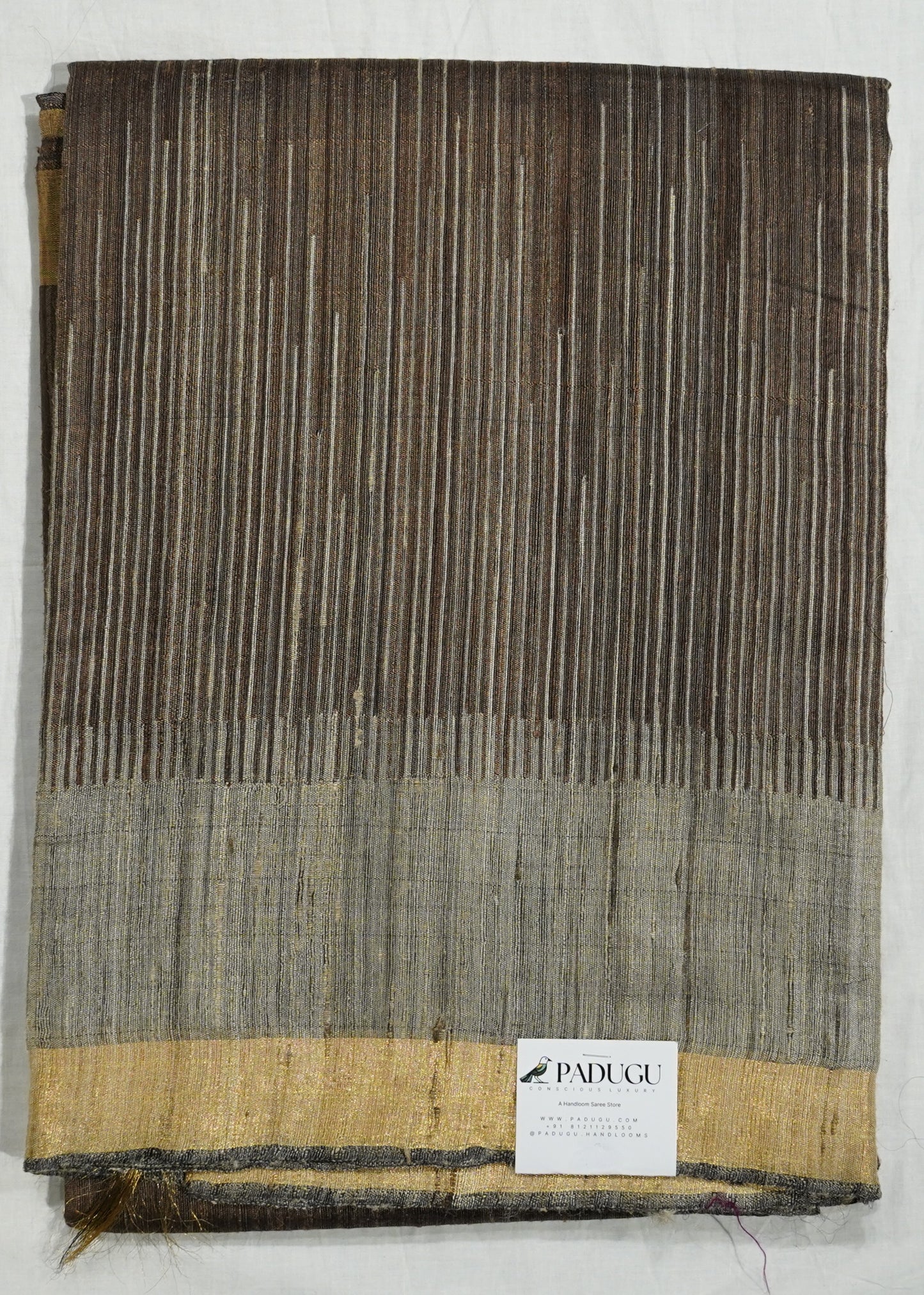 Brown Raw Silk Zari Buti Pure Silk Handloom Saree