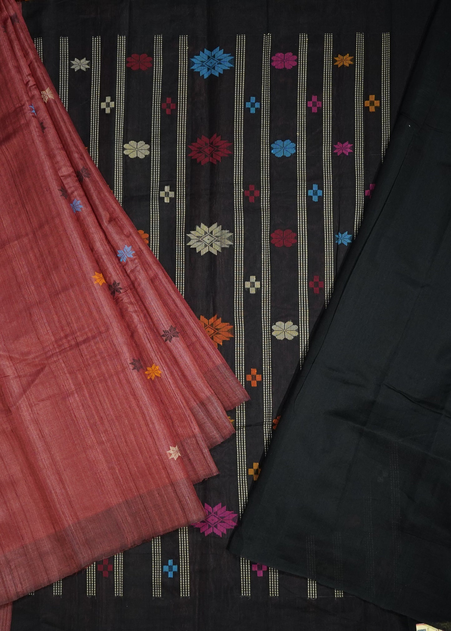 Maroon Raw Silk Thread Buti Pure Silk Handloom Saree