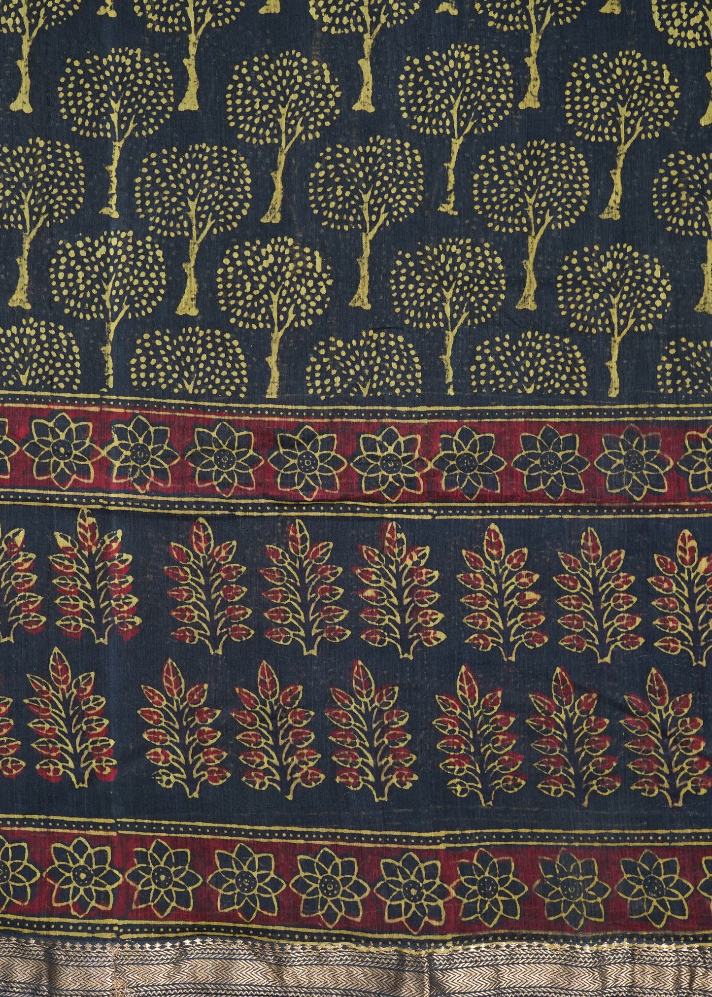 Dark Green Maheshwari Ajrakh Pure Cotton silk Handloom Saree