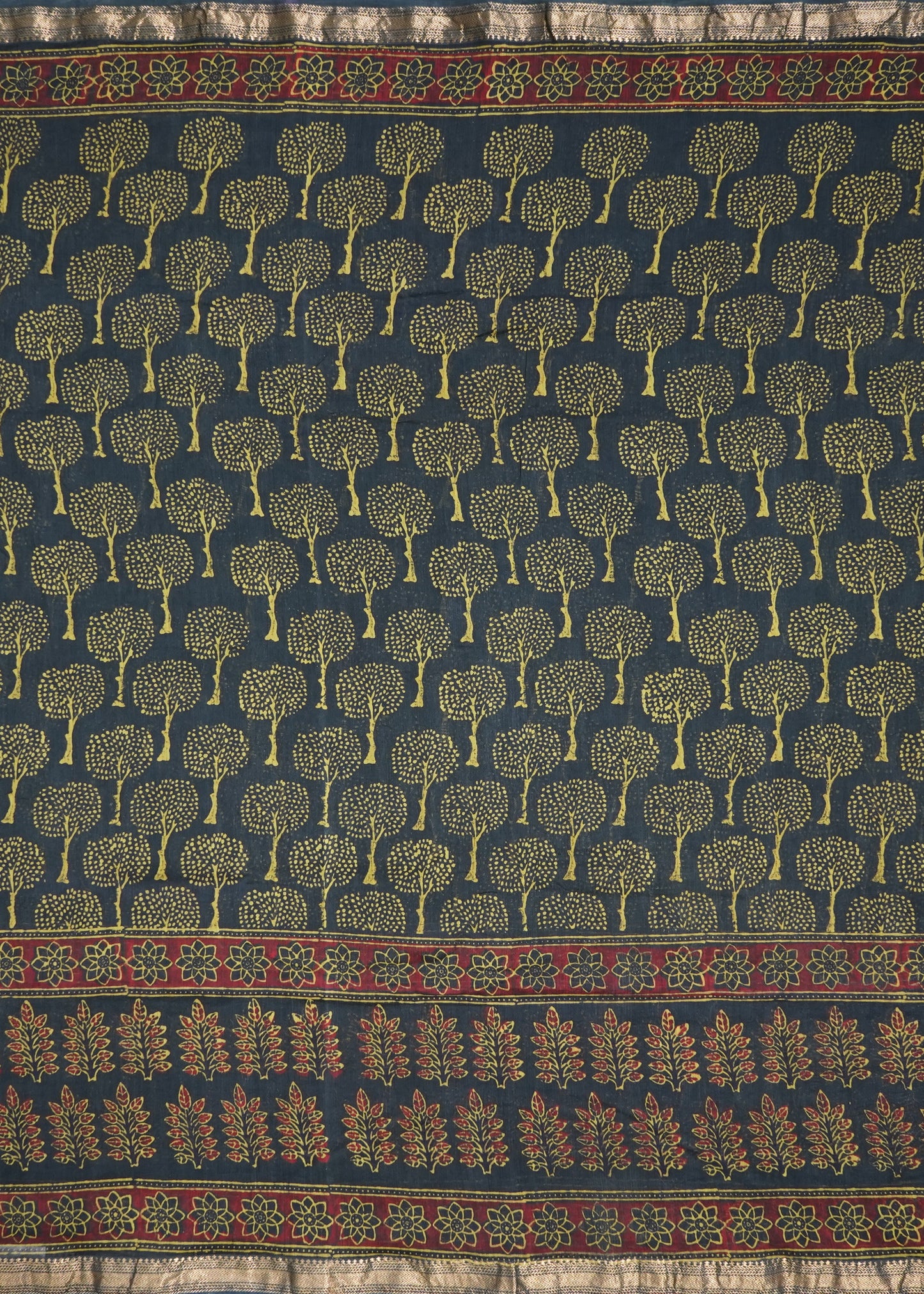 Dark Green Maheshwari Ajrakh Pure Cotton silk Handloom Saree