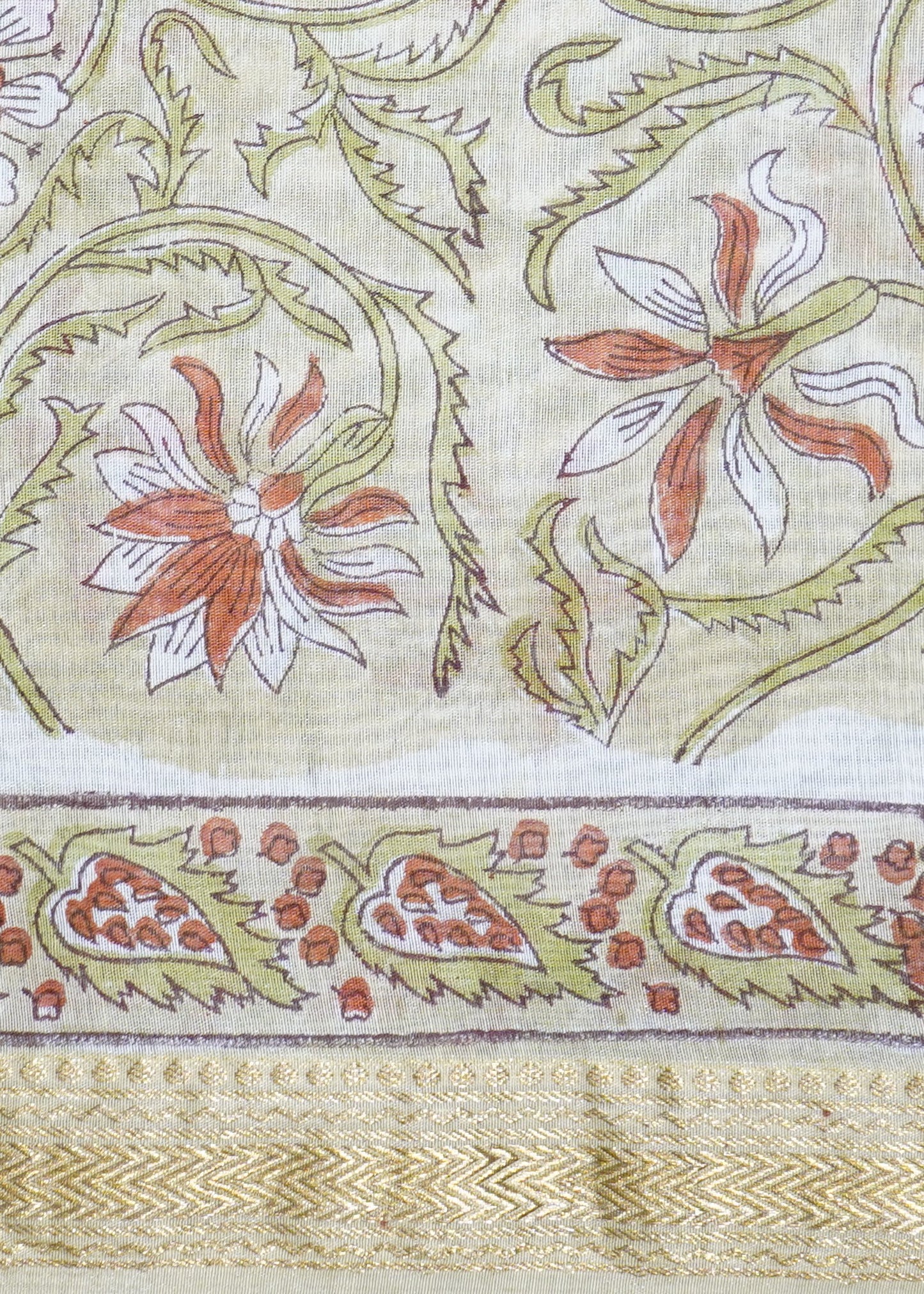 Light Yellow Maheshwari Sanganeri Pure Cotton silk Handloom Saree