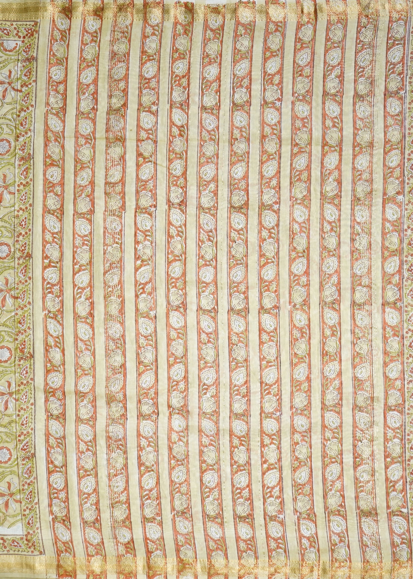 Light Yellow Maheshwari Sanganeri Pure Cotton silk Handloom Saree
