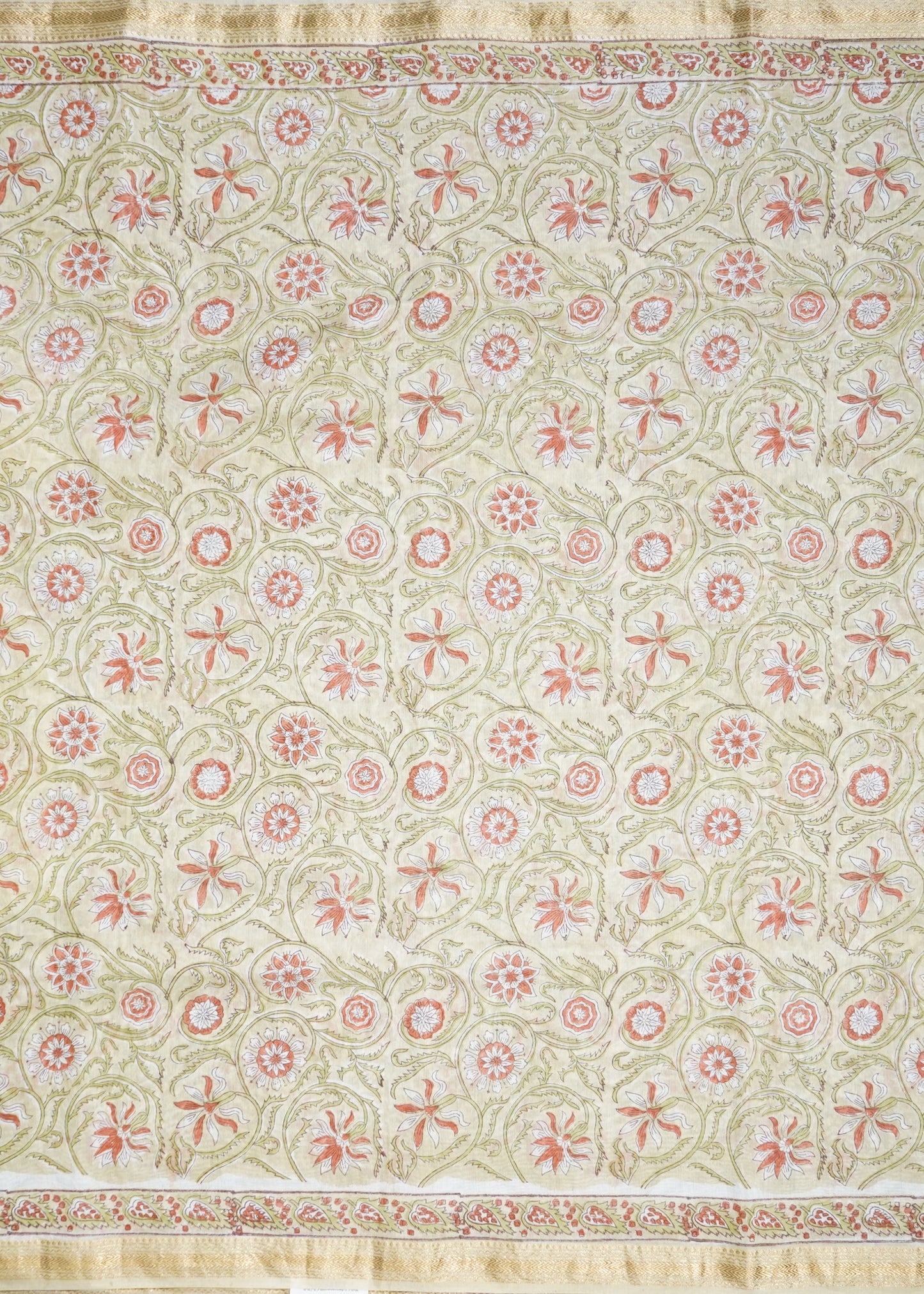 Light Yellow Maheshwari Sanganeri Pure Cotton silk Handloom Saree