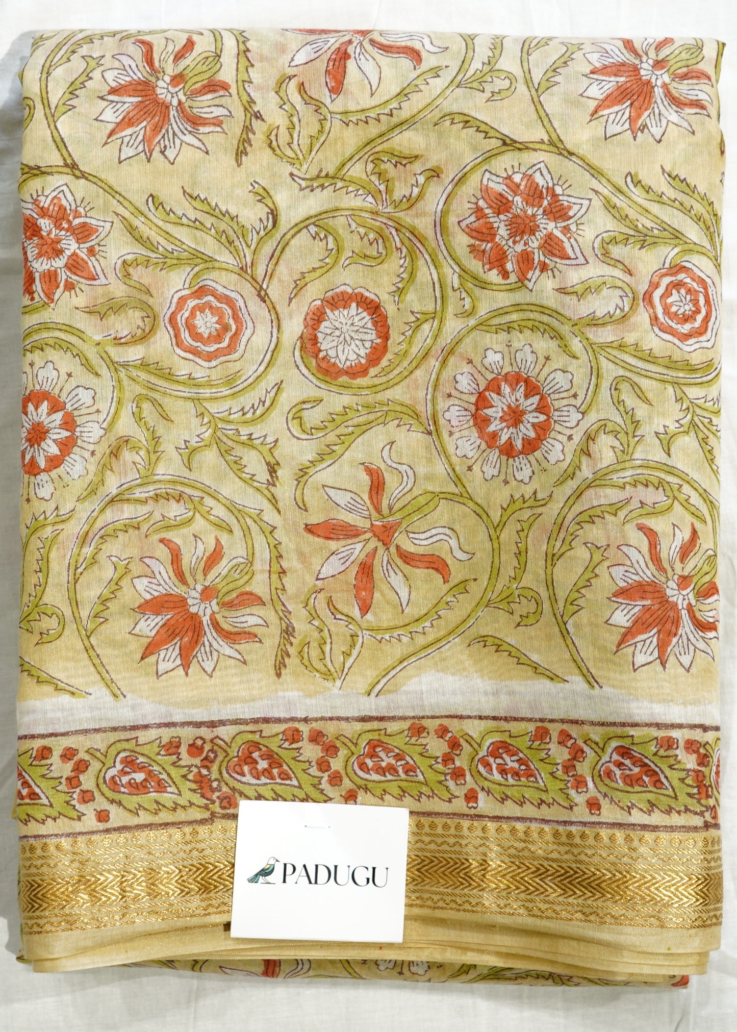 Light Yellow Maheshwari Sanganeri Pure Cotton silk Handloom Saree
