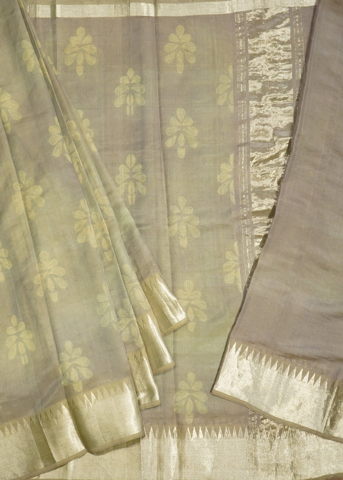 Gray Mangalagiri Nshibori Pure Cotton Silk Handloom Saree