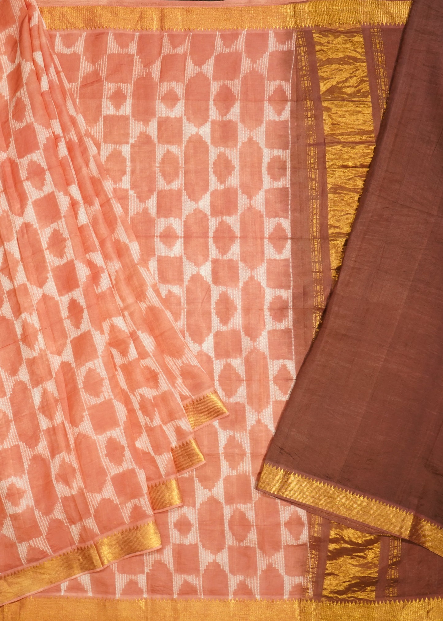 Dark Apricot Mangalagiri Nshibori Pure Cotton Silk Handloom Saree