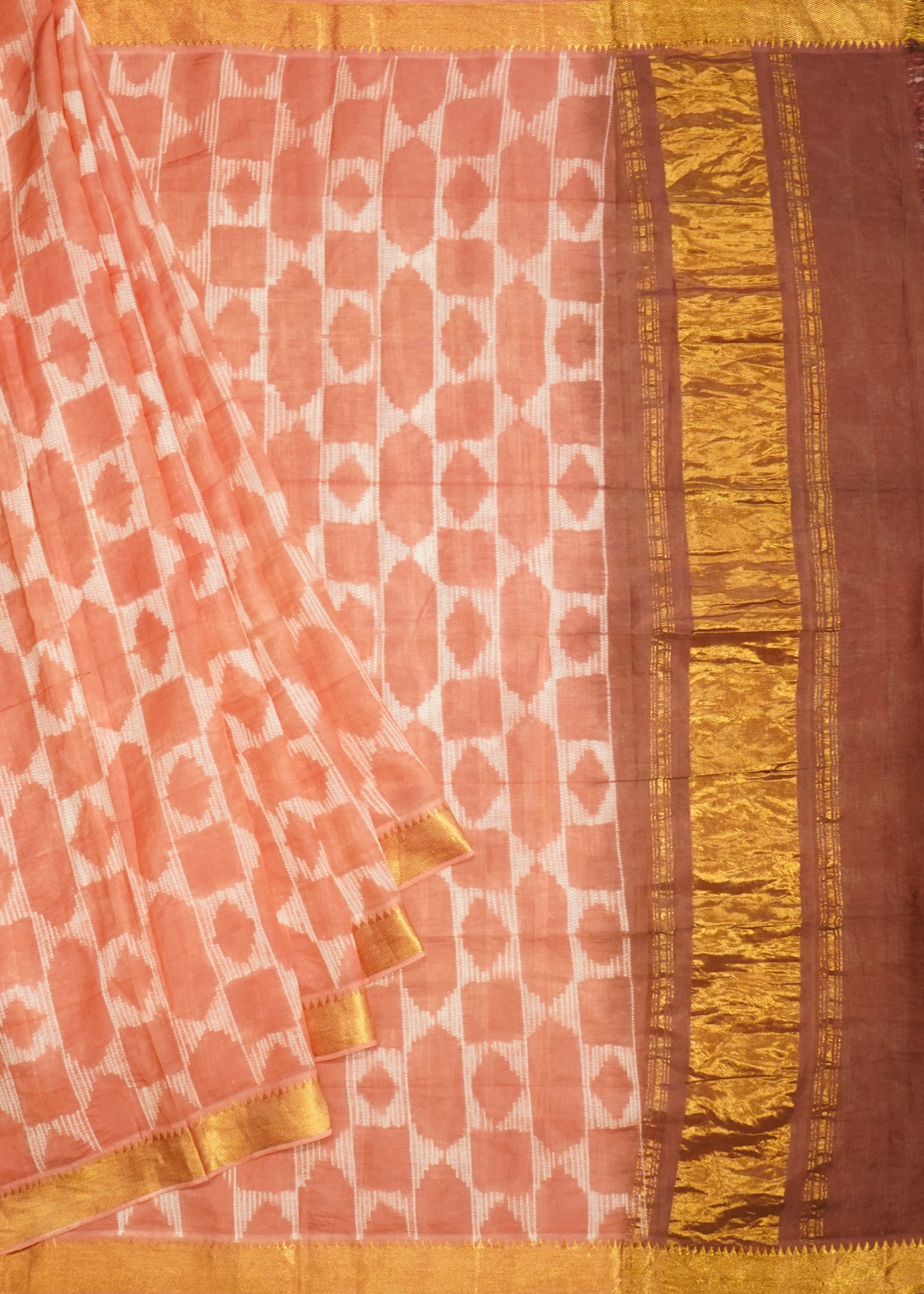 Dark Apricot Mangalagiri Nshibori Pure Cotton Silk Handloom Saree
