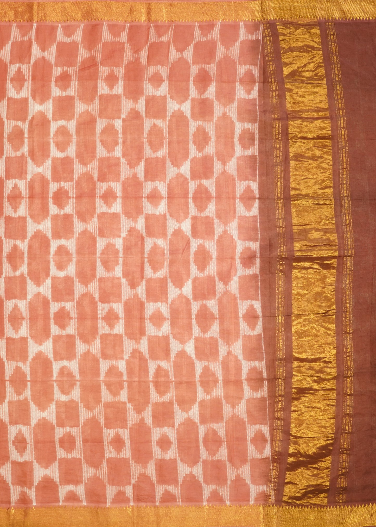 Dark Apricot Mangalagiri Nshibori Pure Cotton Silk Handloom Saree