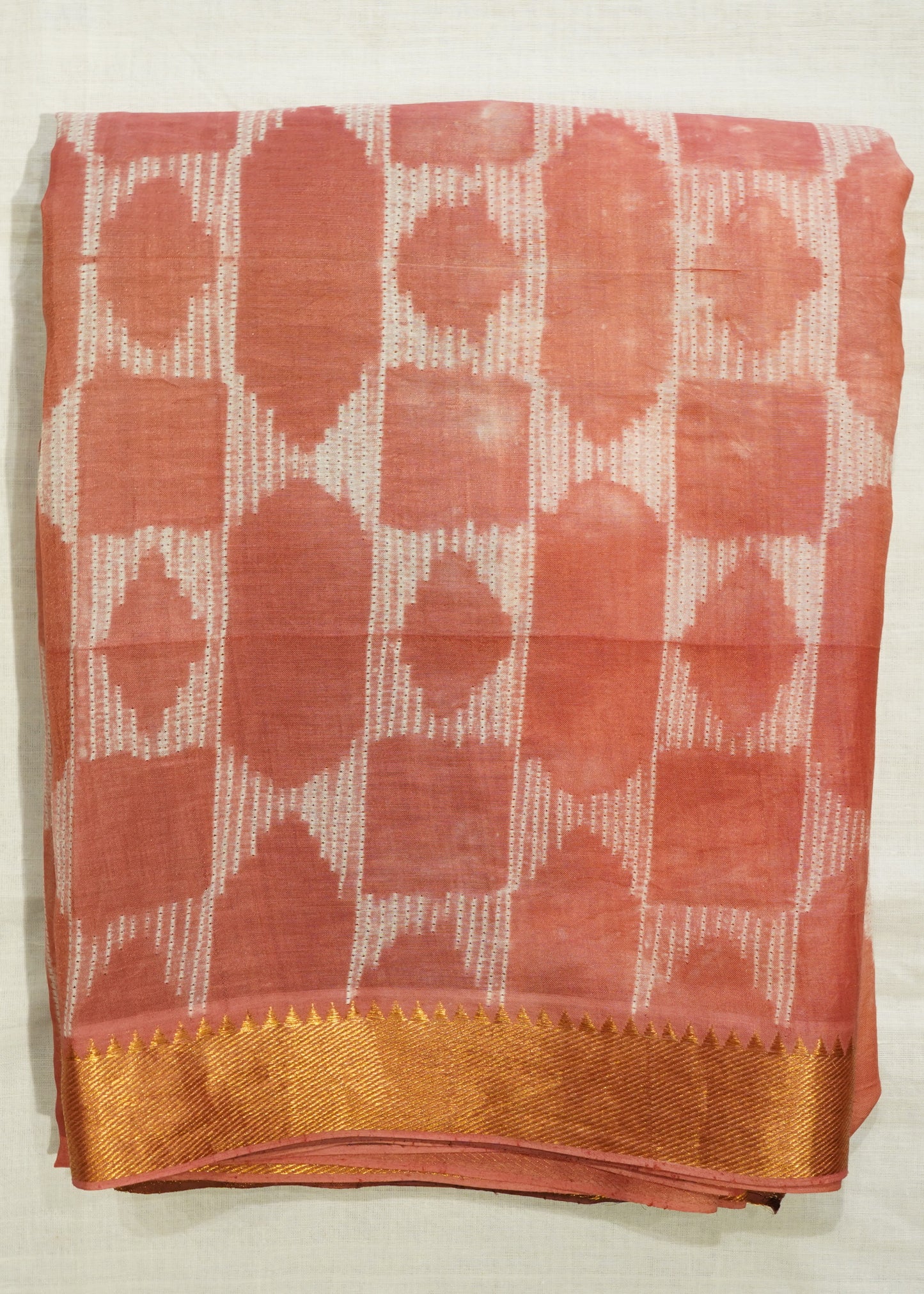 Dark Apricot Mangalagiri Nshibori Pure Cotton Silk Handloom Saree
