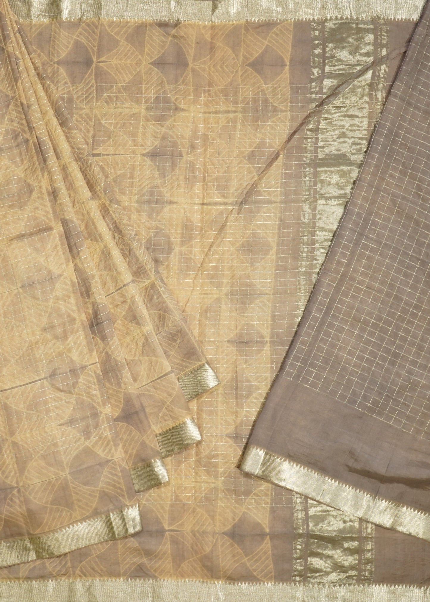 Brown Mangalagiri Nshibori Pure Cotton Silk Handloom Saree