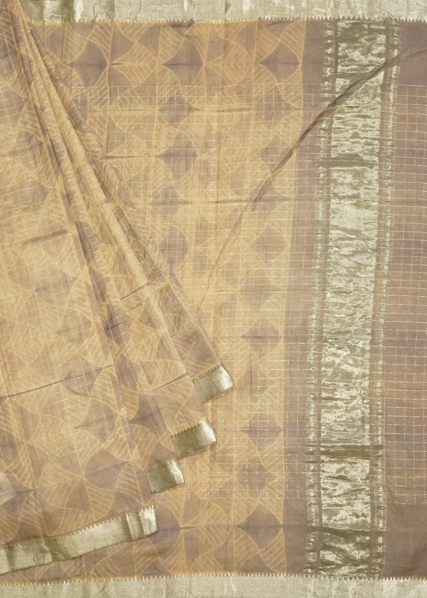 Brown Mangalagiri Nshibori Pure Cotton Silk Handloom Saree
