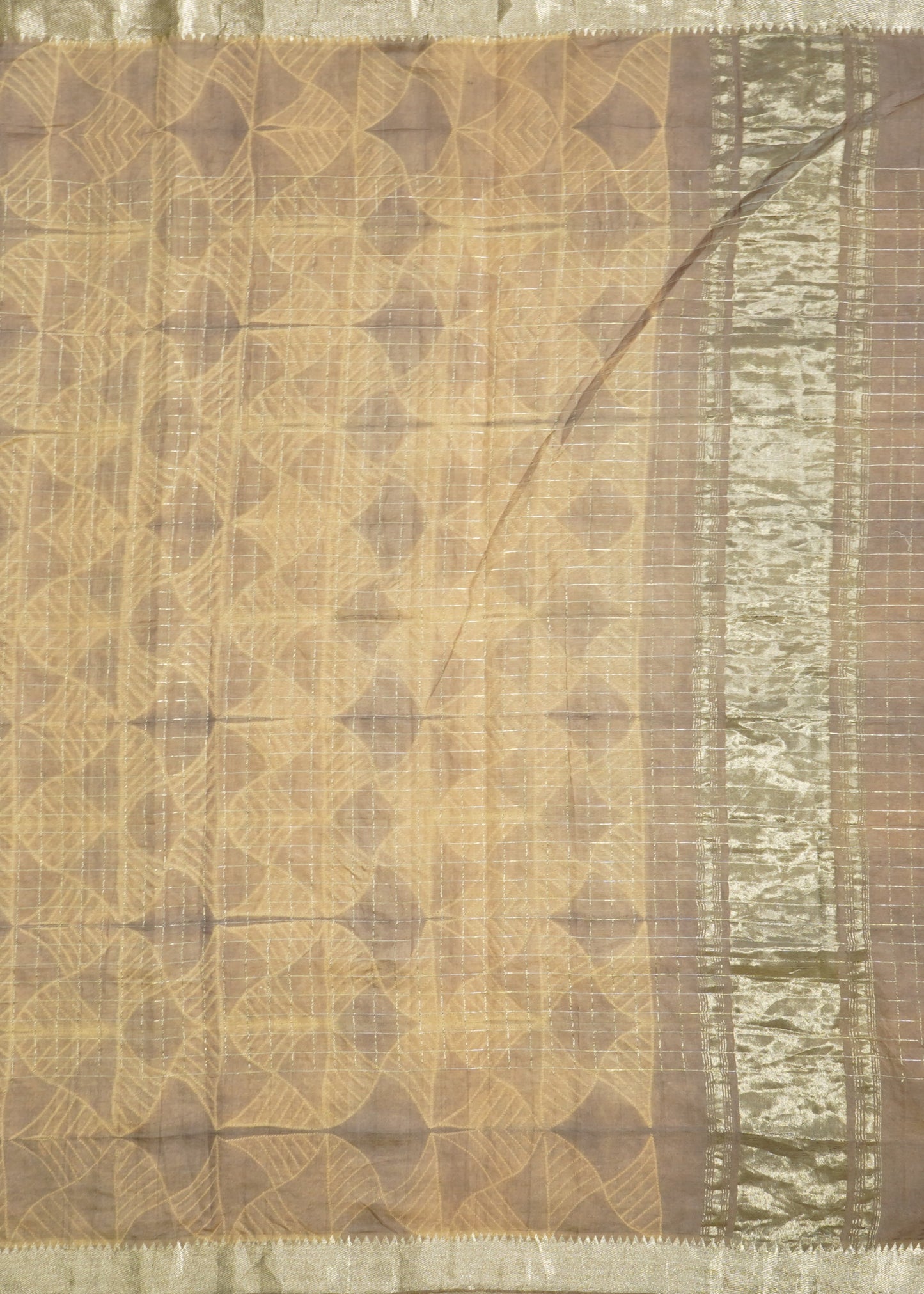 Brown Mangalagiri Nshibori Pure Cotton Silk Handloom Saree