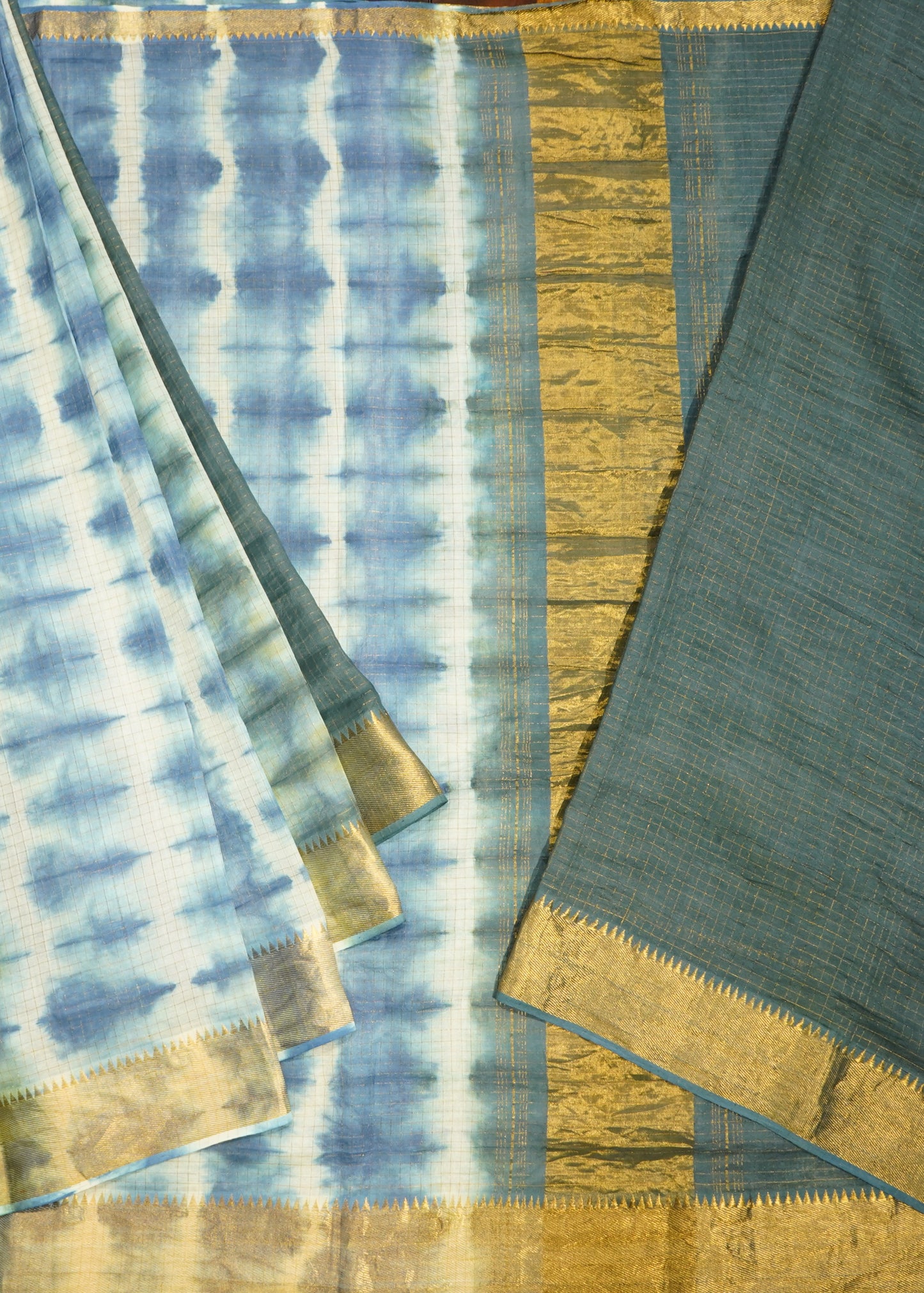 Blue Mangalagiri Nshibori Pure Cotton Silk Handloom Saree