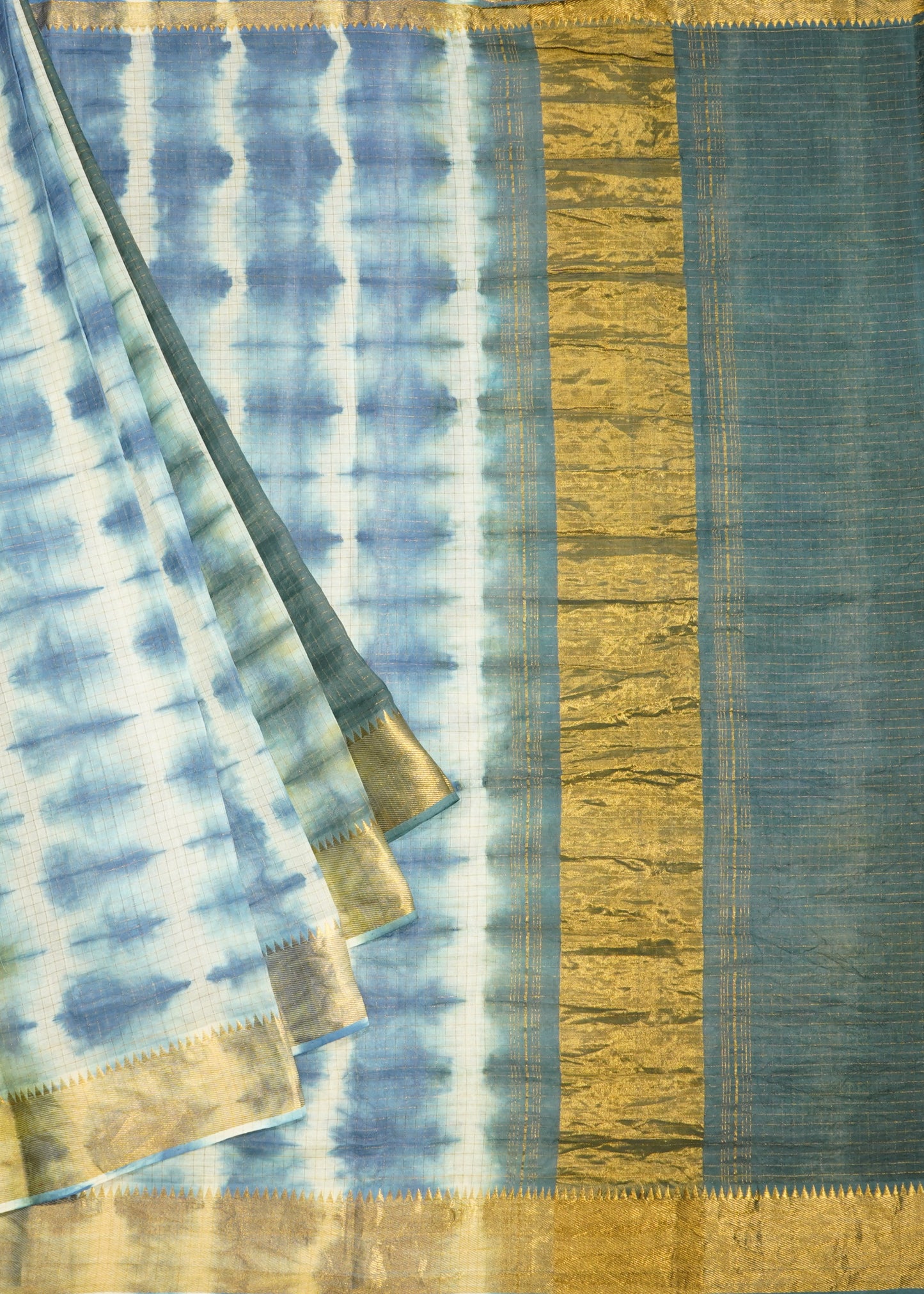 Blue Mangalagiri Nshibori Pure Cotton Silk Handloom Saree