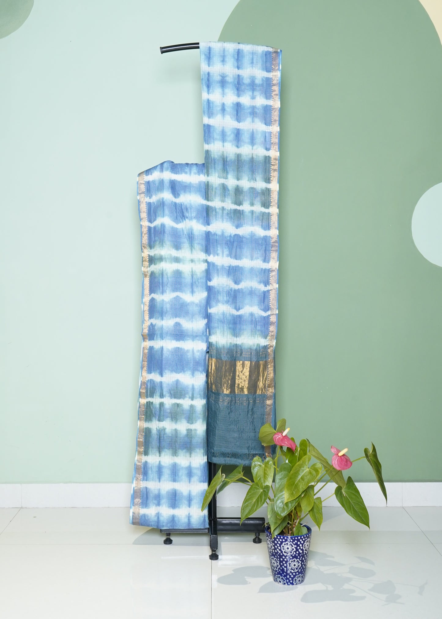 Blue Mangalagiri Nshibori Pure Cotton Silk Handloom Saree