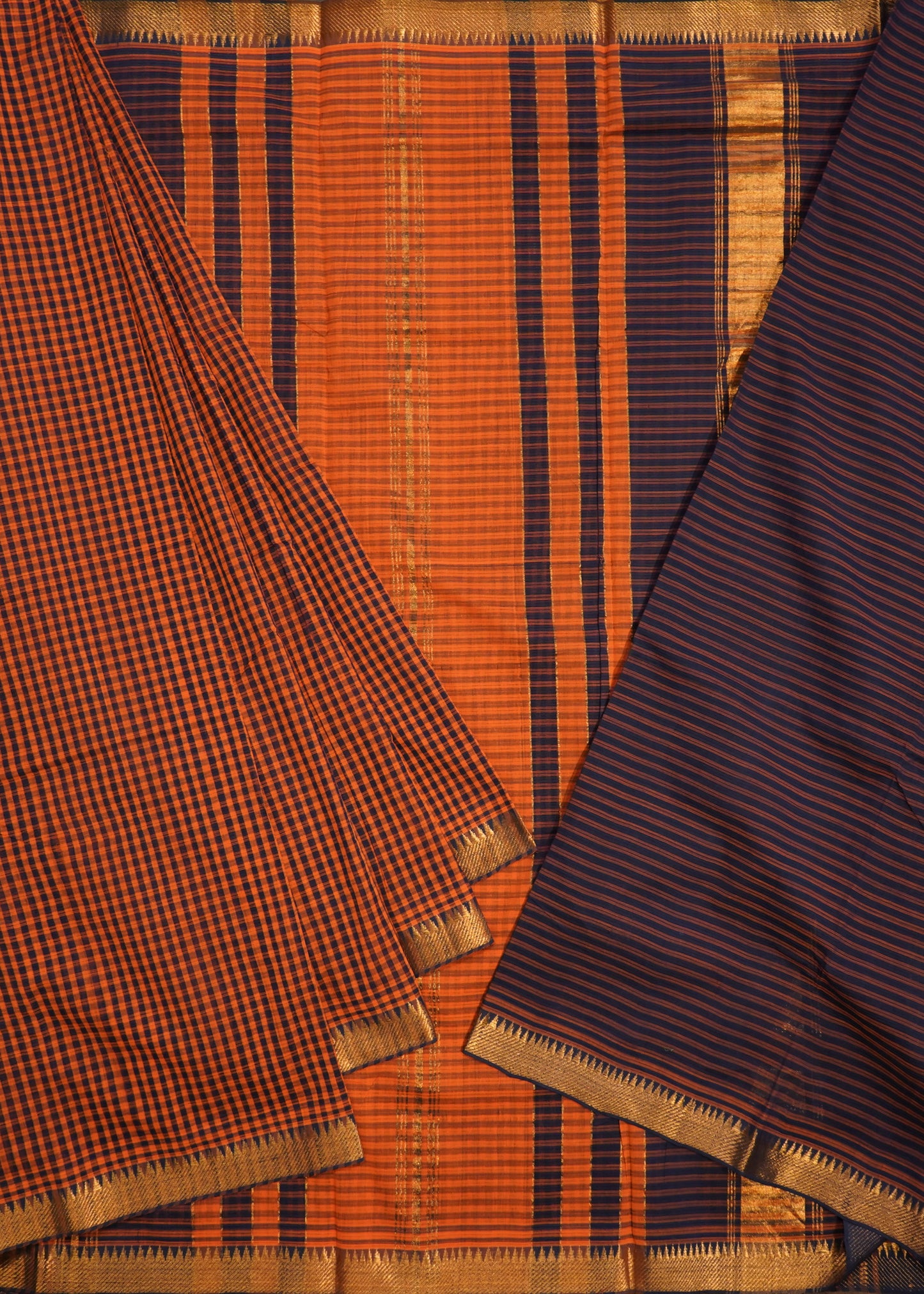 Brown Mangalagiri Missing Checks Pure Cotton Handloom Saree