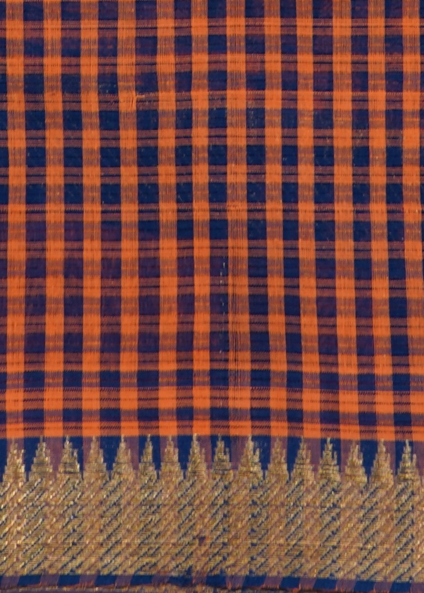 Orange Mangalagiri Missing Checks Zari buti Pure cotton Handloom Saree