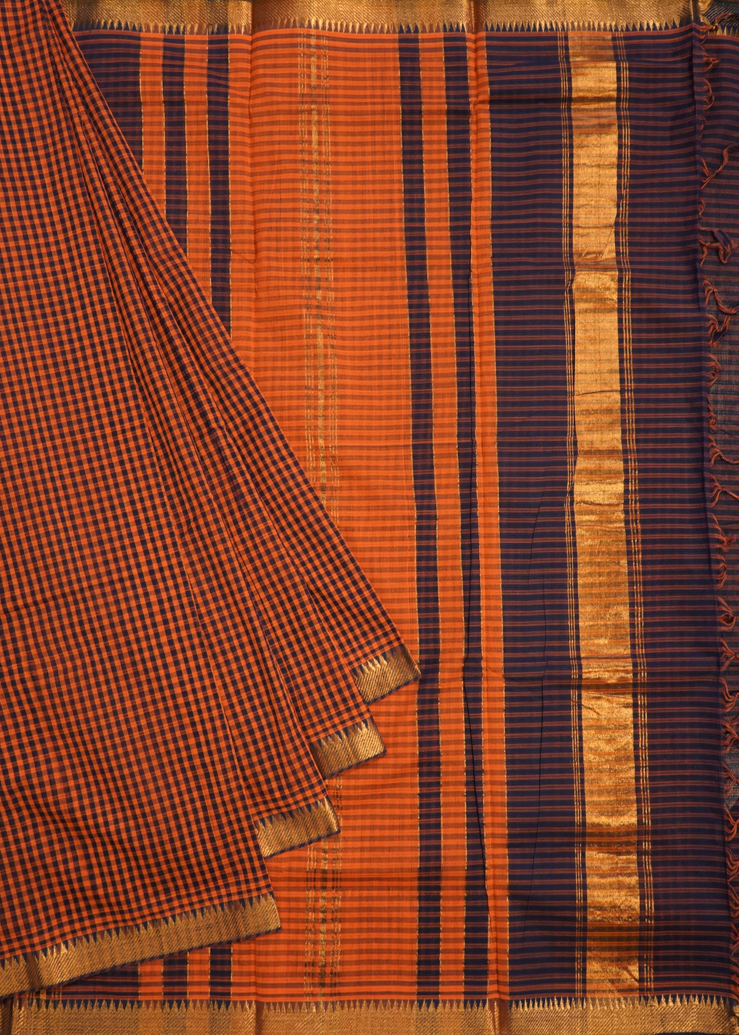 Brown Mangalagiri Missing Checks Pure Cotton Handloom Saree