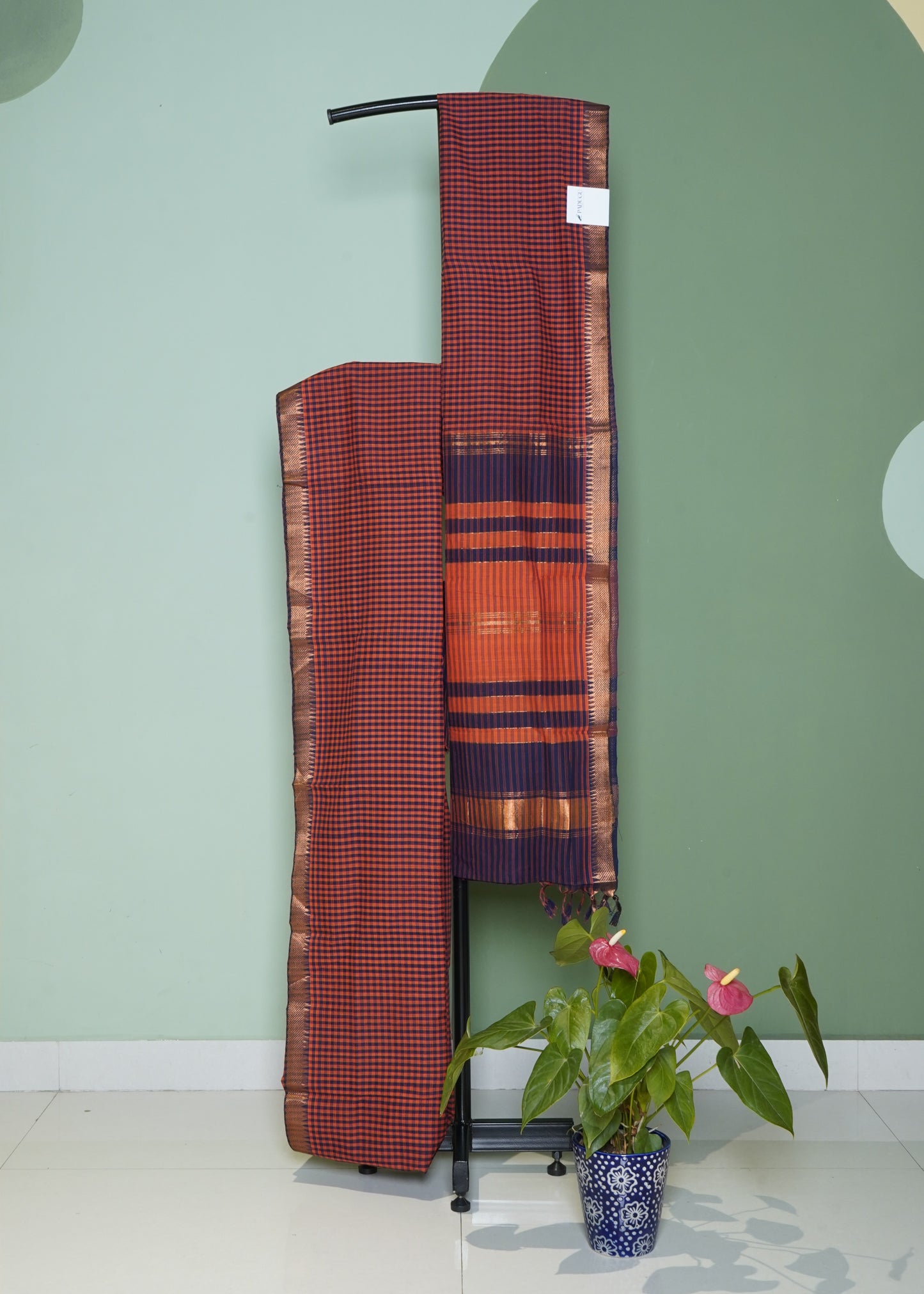 Brown Mangalagiri Missing Checks Pure Cotton Handloom Saree