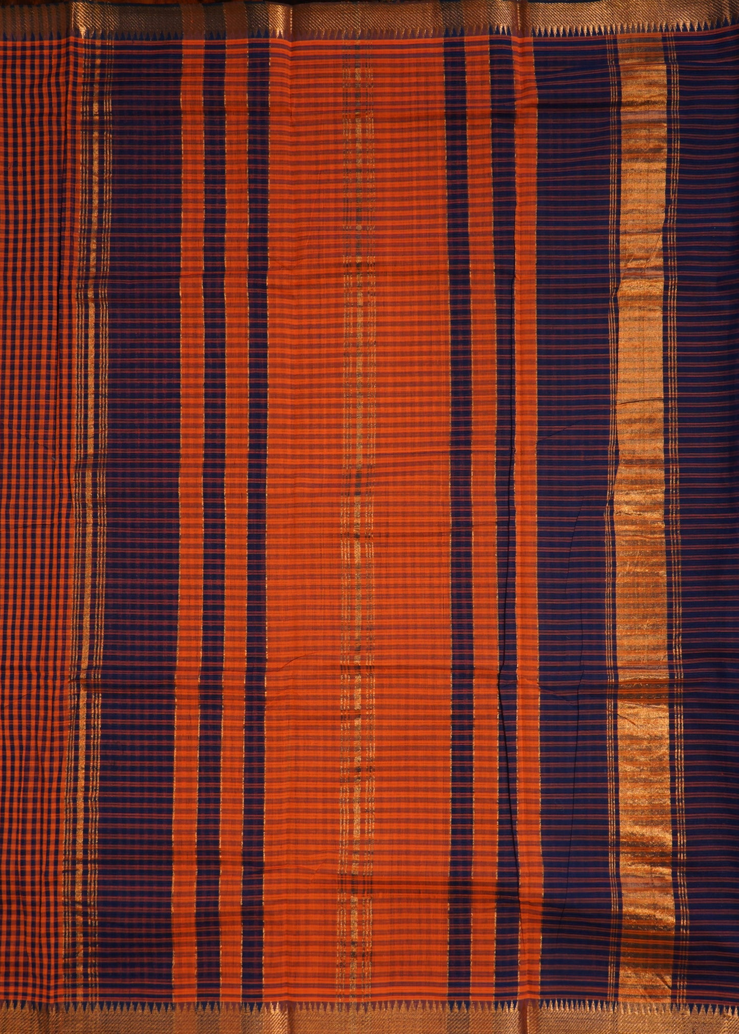 Orange Mangalagiri Missing Checks Zari buti Pure cotton Handloom Saree