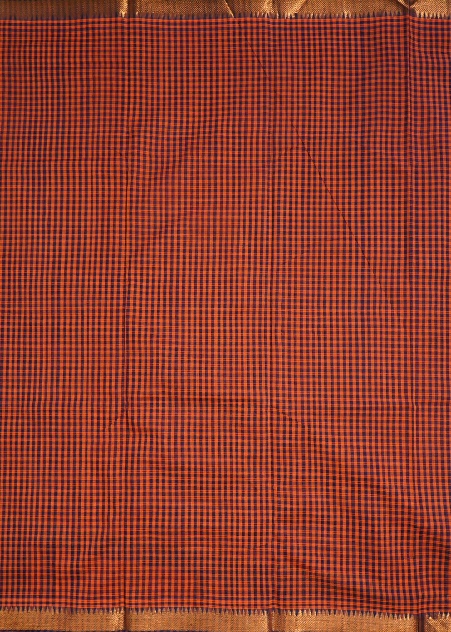 Orange Mangalagiri Missing Checks Zari buti Pure cotton Handloom Saree