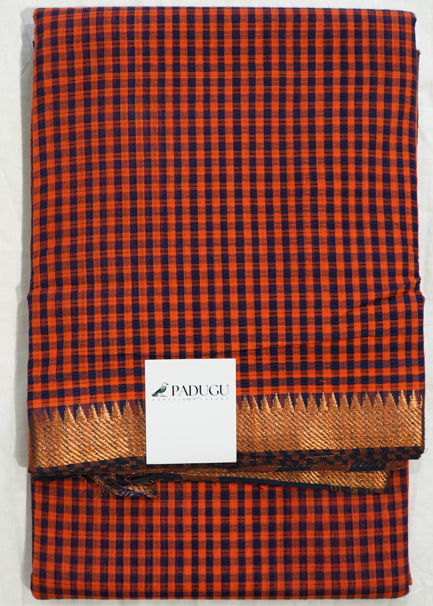 Orange Mangalagiri Missing Checks Zari buti Pure cotton Handloom Saree