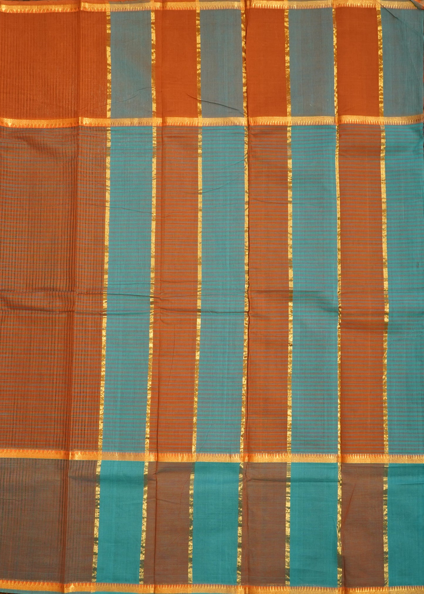 Brown Mangalagiri Missing Checks Pure Cotton Handloom Saree