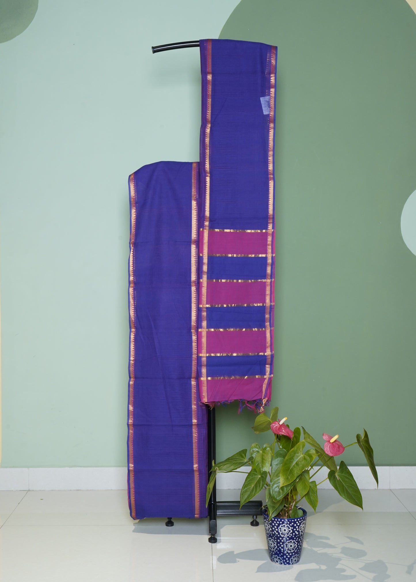 Violet Mangalagiri Missing Checks Pure Cotton Handloom Saree