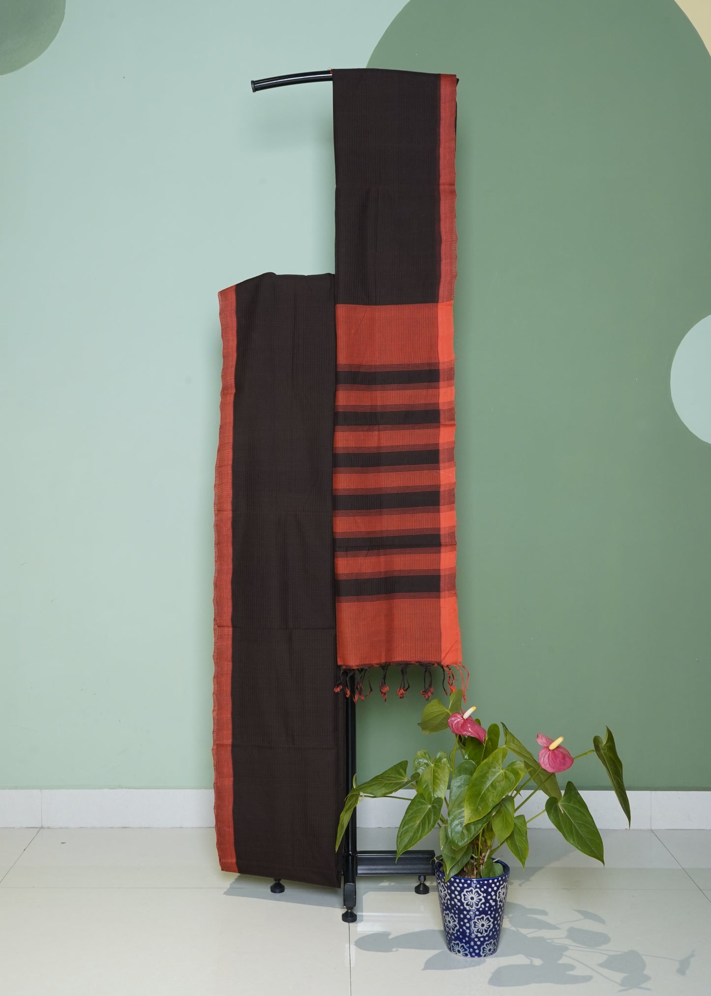 Coffee Brown Mangalagiri Missing Checks Pure Cotton Handloom Saree