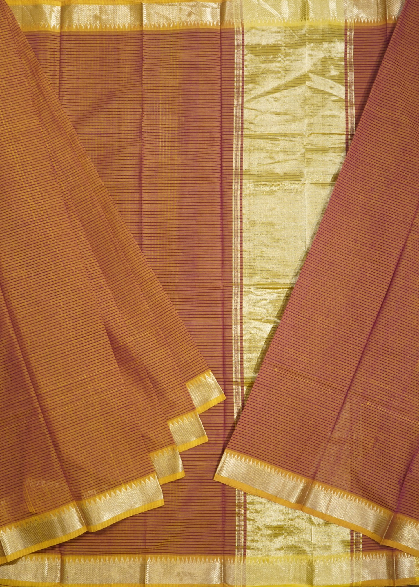 Orange Mangalagiri Zari Border Pure Cotton Handloom Saree