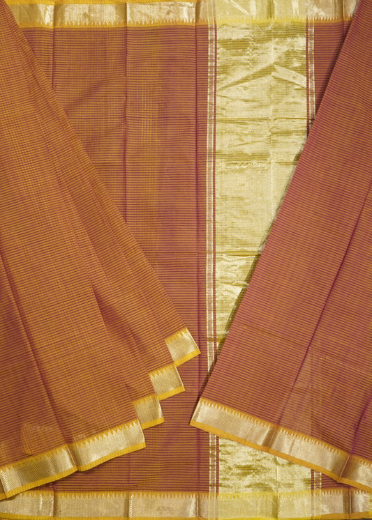 Orange Mangalagiri Zari Border Pure Cotton Handloom Saree