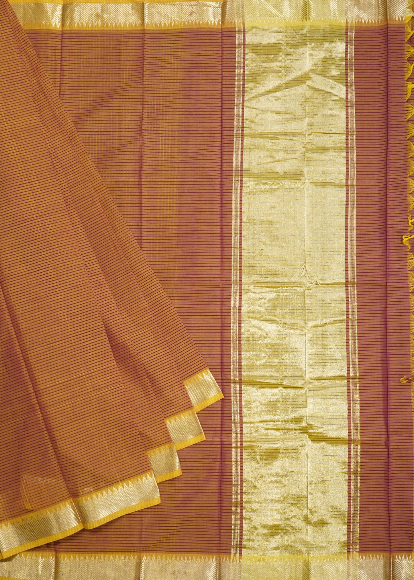 Orange Mangalagiri Zari Border Pure Cotton Handloom Saree