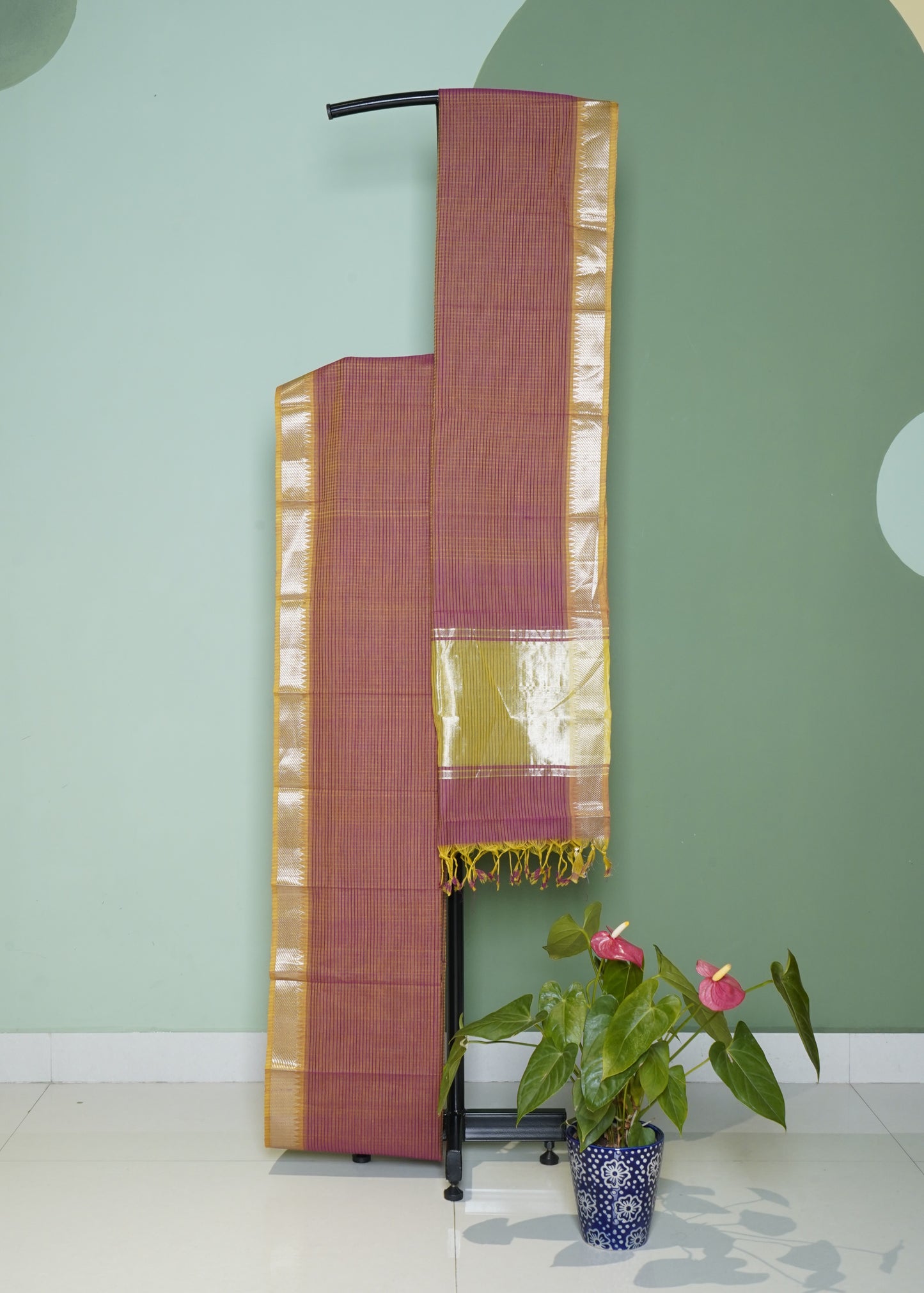Orange Mangalagiri Zari Border Pure Cotton Handloom Saree