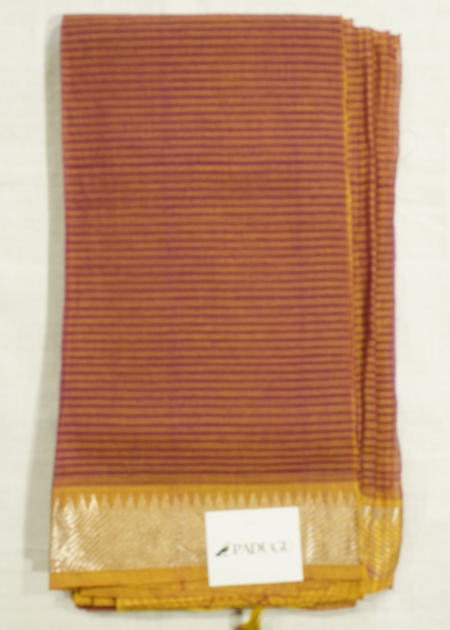 Orange Mangalagiri Zari Border Pure Cotton Handloom Saree