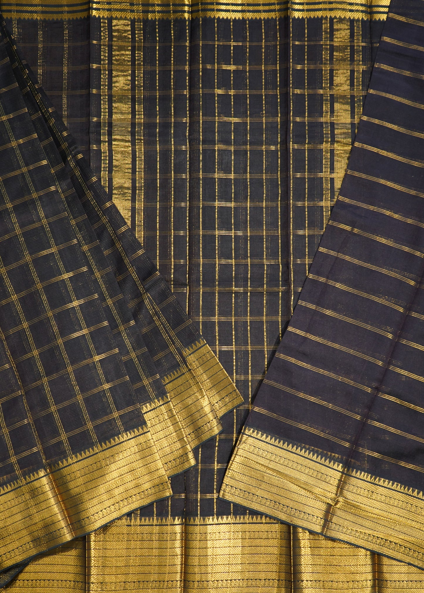 Gray Mangalagiri Pattu Zari Gadi Pure Silk Handloom Saree
