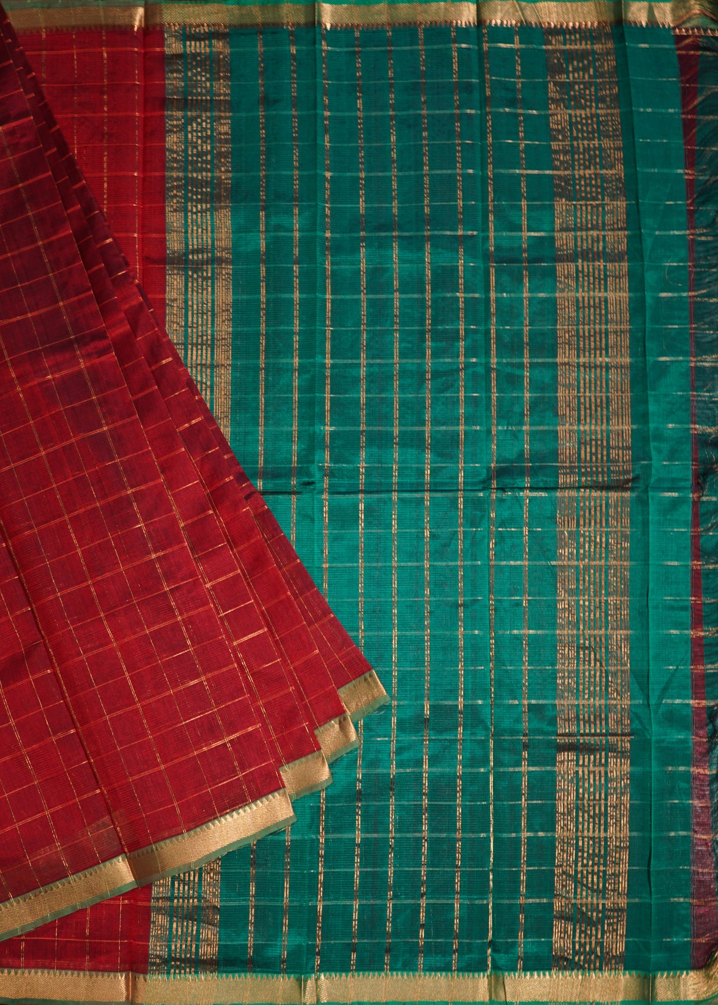 Red Mangalagiri 50/50 Zari Gadi Pure Silk Handloom Saree