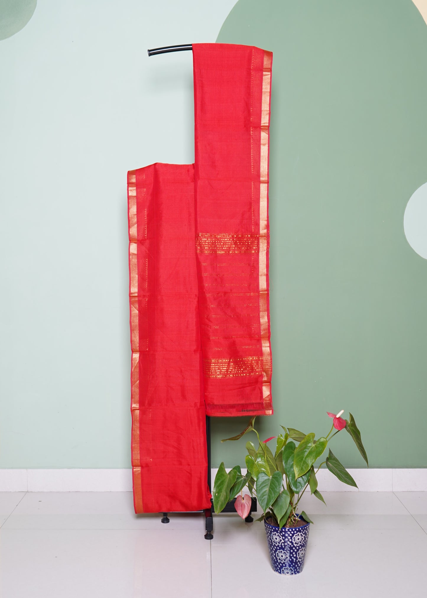 Red Mangalagiri 100/50 Zari Border Pure Silk Handloom Saree