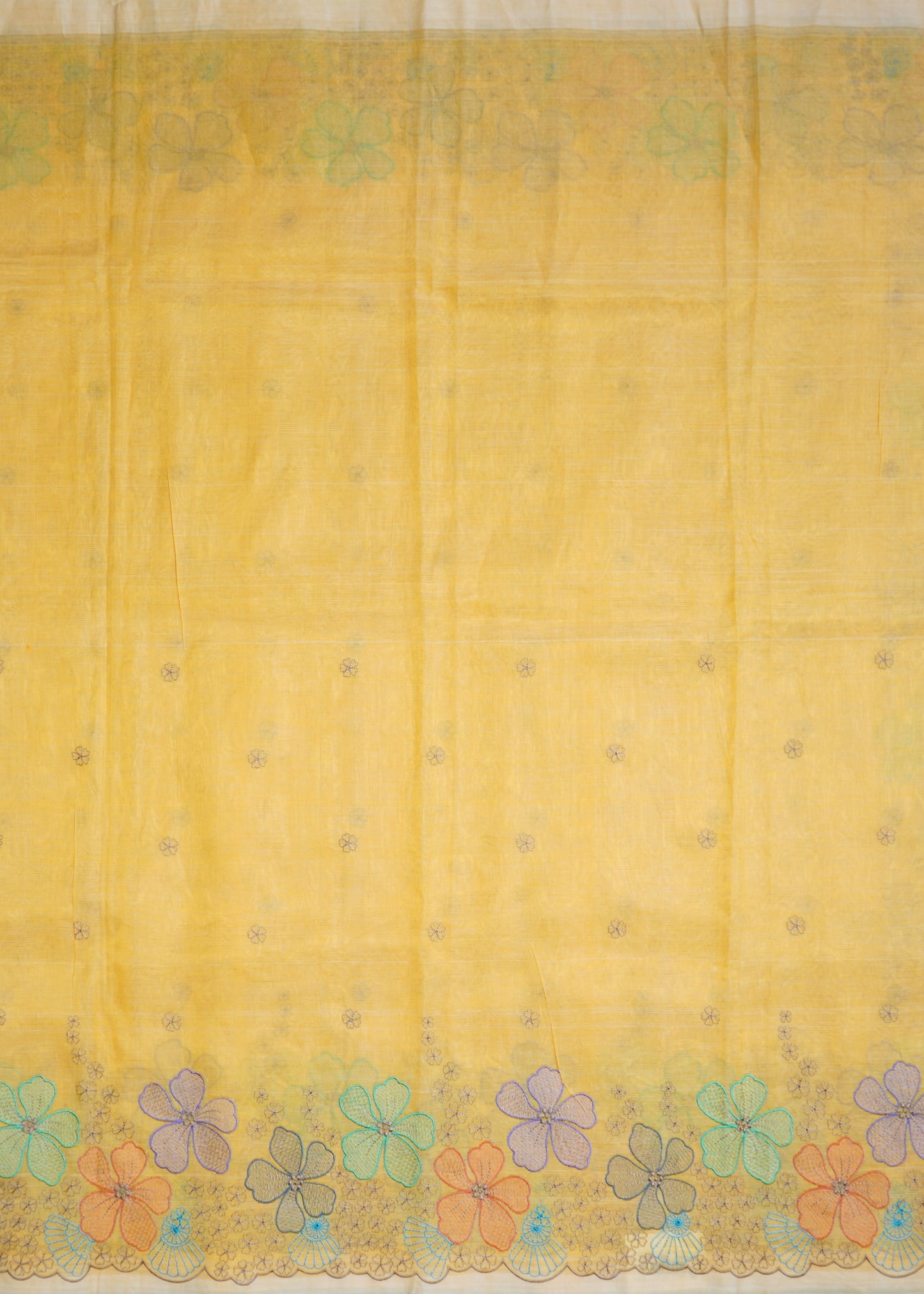 Yellow Mangalagiri Stripe Design Chikankari Pure Silk Handloom Saree