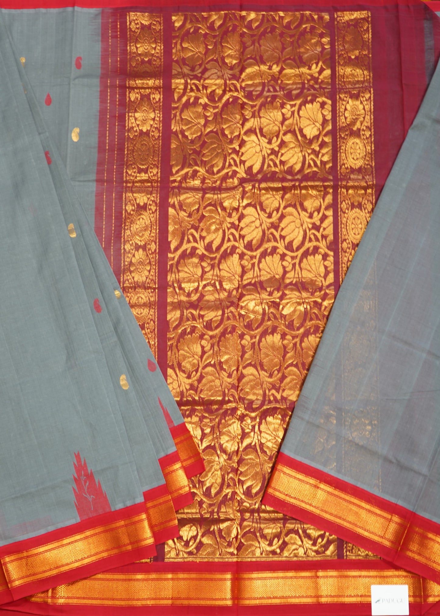 Gray East Godavari Kuppadam Anchu Design Pure Cotton Handloom Saree