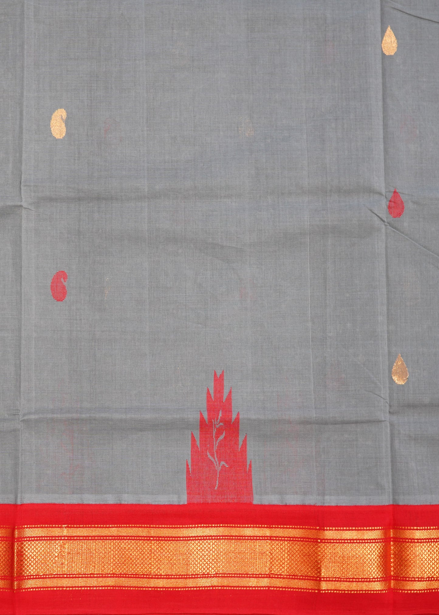 Gray East Godavari Kuppadam Anchu Design Pure Cotton Handloom Saree