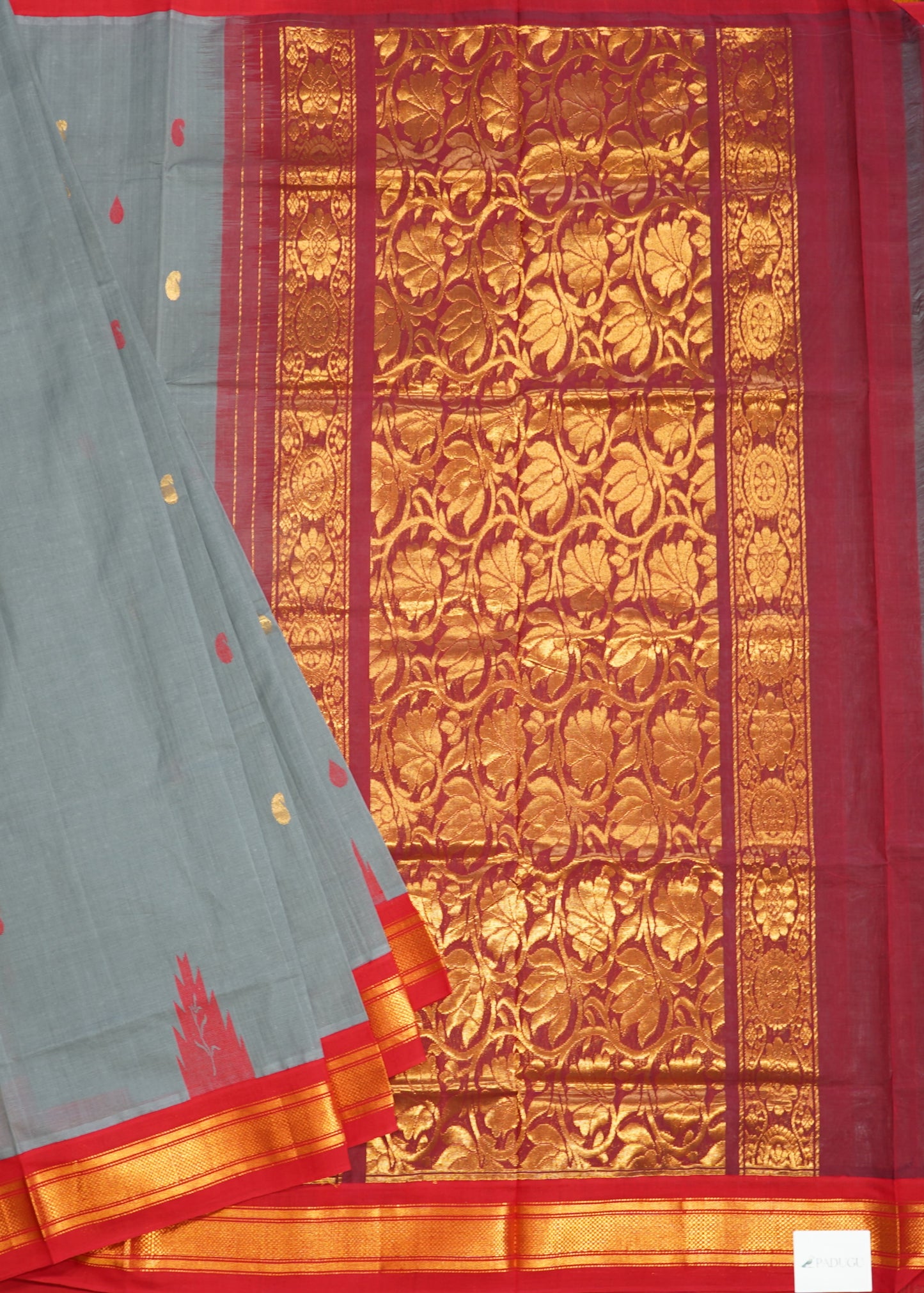 Gray East Godavari Kuppadam Anchu Design Pure Cotton Handloom Saree