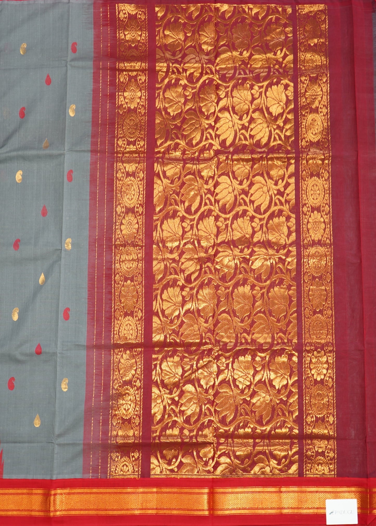 Gray East Godavari Kuppadam Anchu Design Pure Cotton Handloom Saree