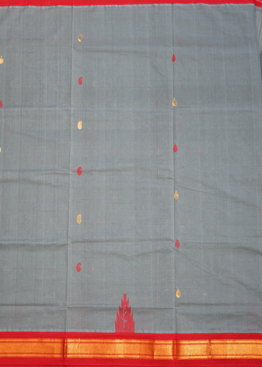 Gray East Godavari Kuppadam Anchu Design Pure Cotton Handloom Saree